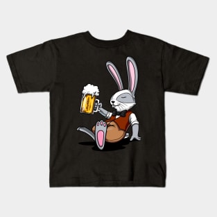 Funny Rabbit Beer Drinking Bunny Kids T-Shirt